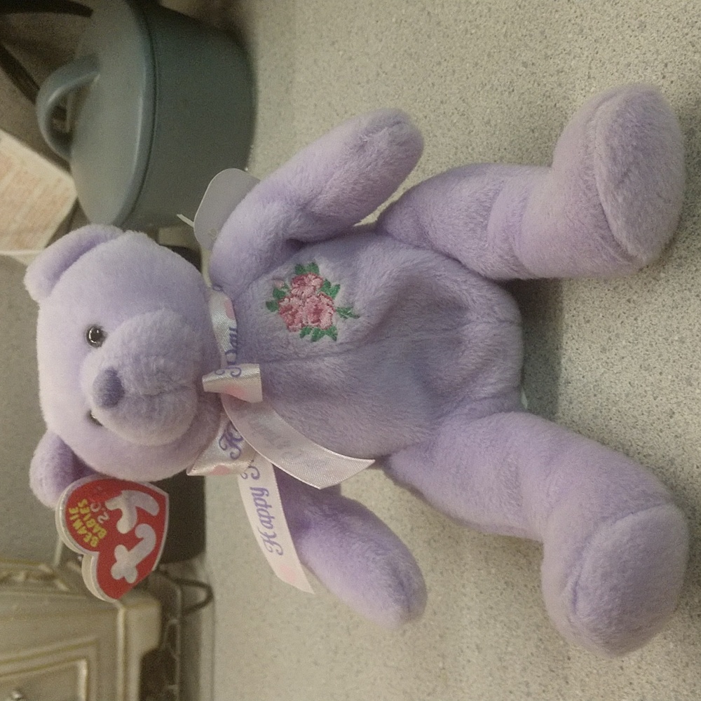 Ty Vintage Y2K Beanie Baby 2.0 Lilac Plush Happy Mother's Day Bear